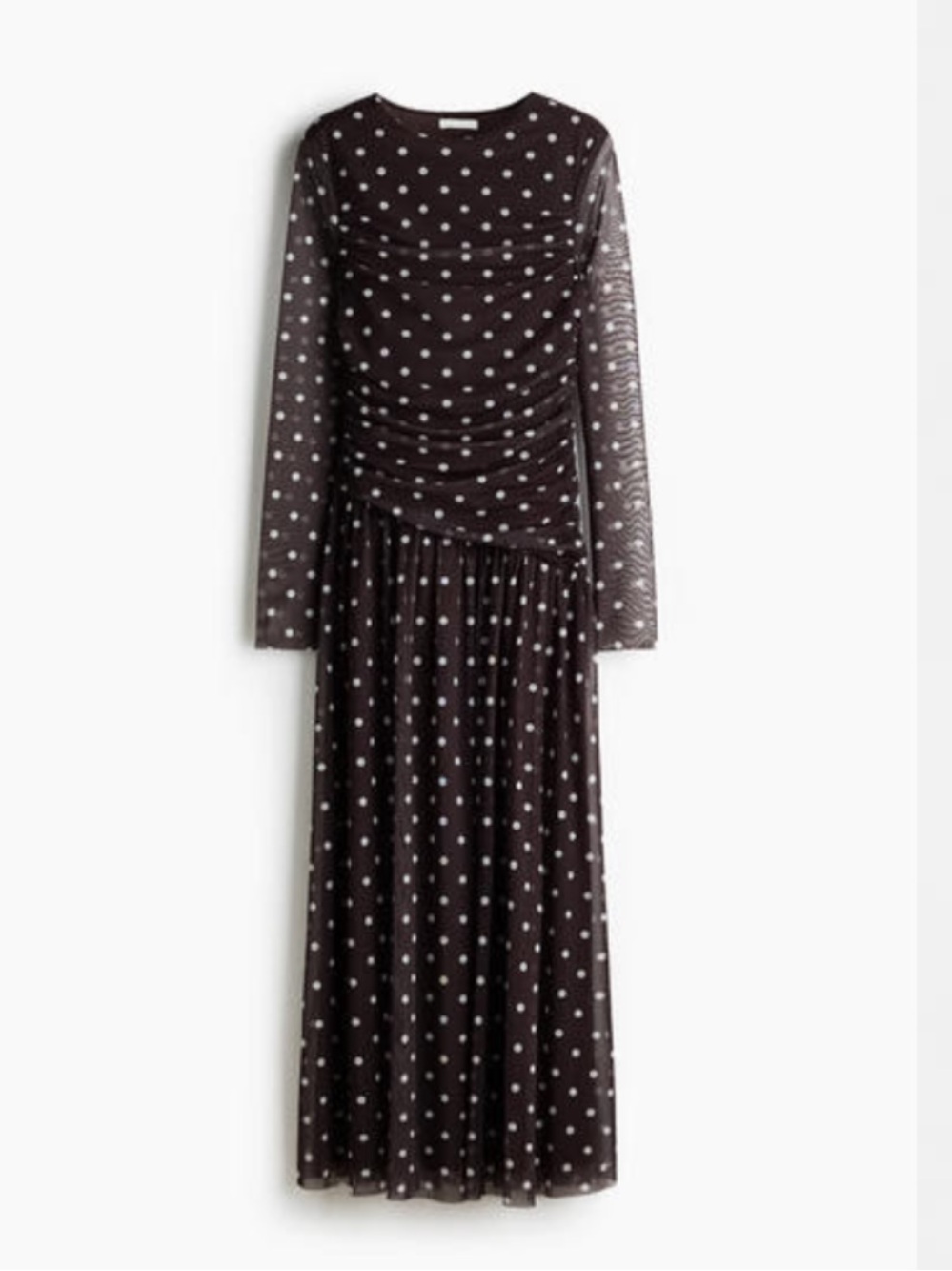H&M Black Long Sleeve Polka Dot Mesh Maxi Dress